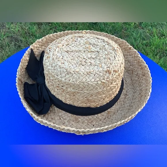 Mid Century Vintage Women’s Hand Made Straw Hat Elegance in Shade - Vintage 1930s 1940s Natural Straw Wide  main image 3